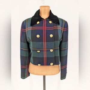 VTG Ralph Lauren Purple Label Tartan Plaid Wool Cropped Double-Breasted Blazer 6